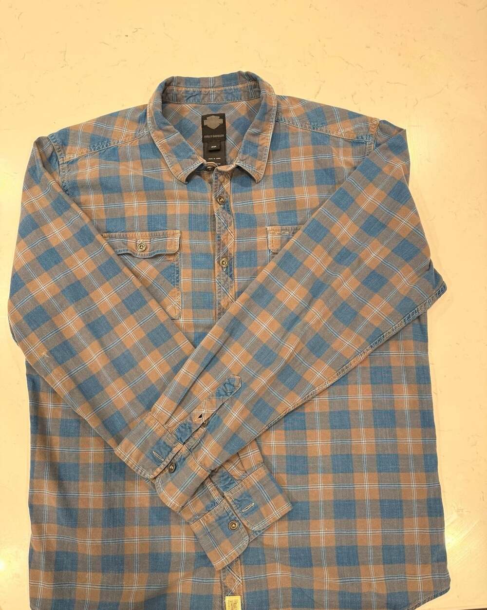 Harley-Davidson Long Sleeve Plaid Button-Up Shirt Size 2XL Blue Brown